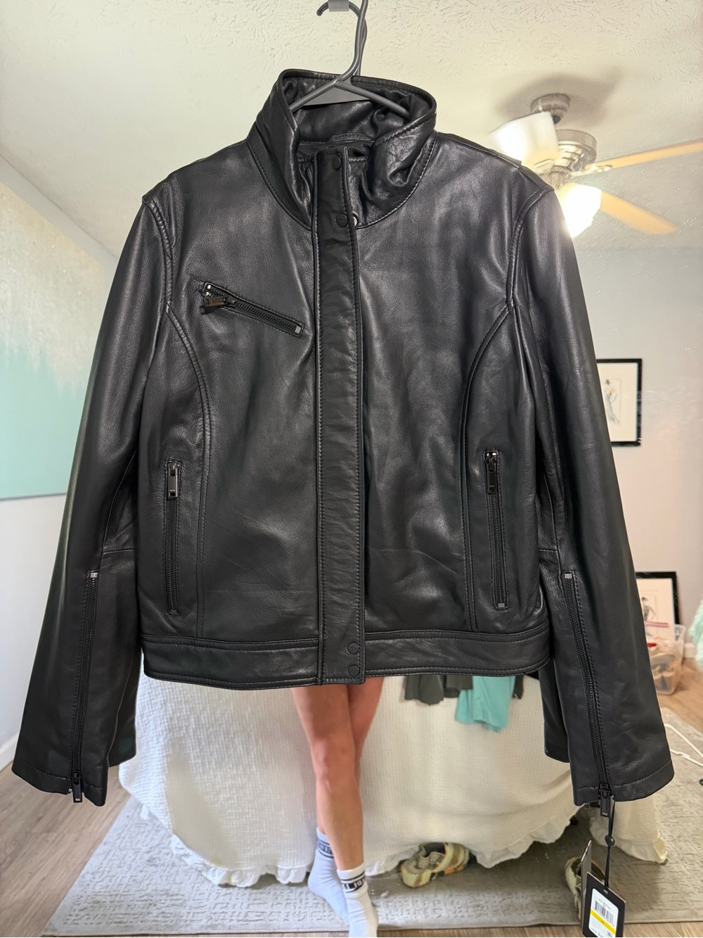 Women's Black Leather Zip-Front Jacket